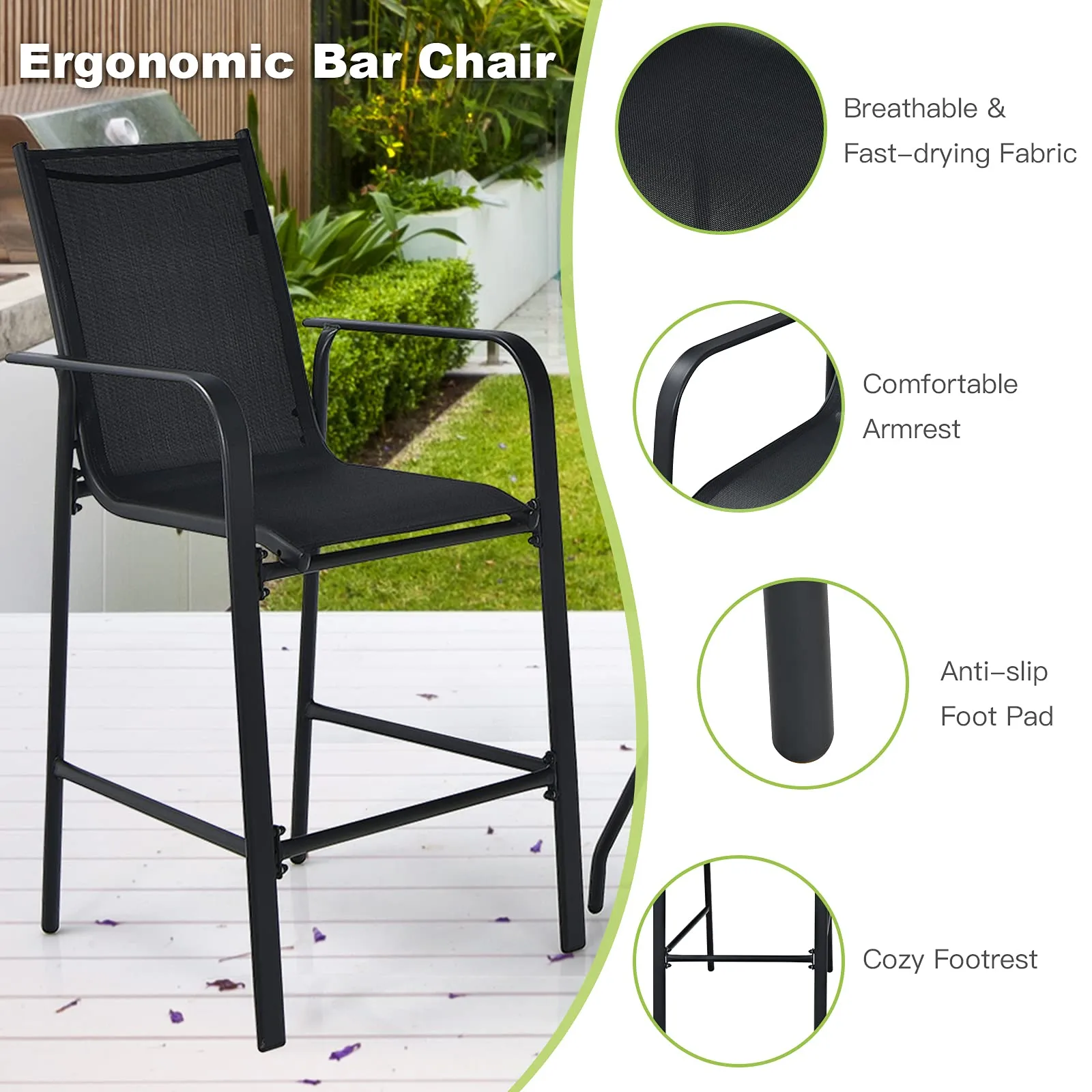 3 Pieces Outdoor Patio Bar Set, Outdoor Bistro Set with 2 Bar Stools and 1 Tempered Glass Bar Table