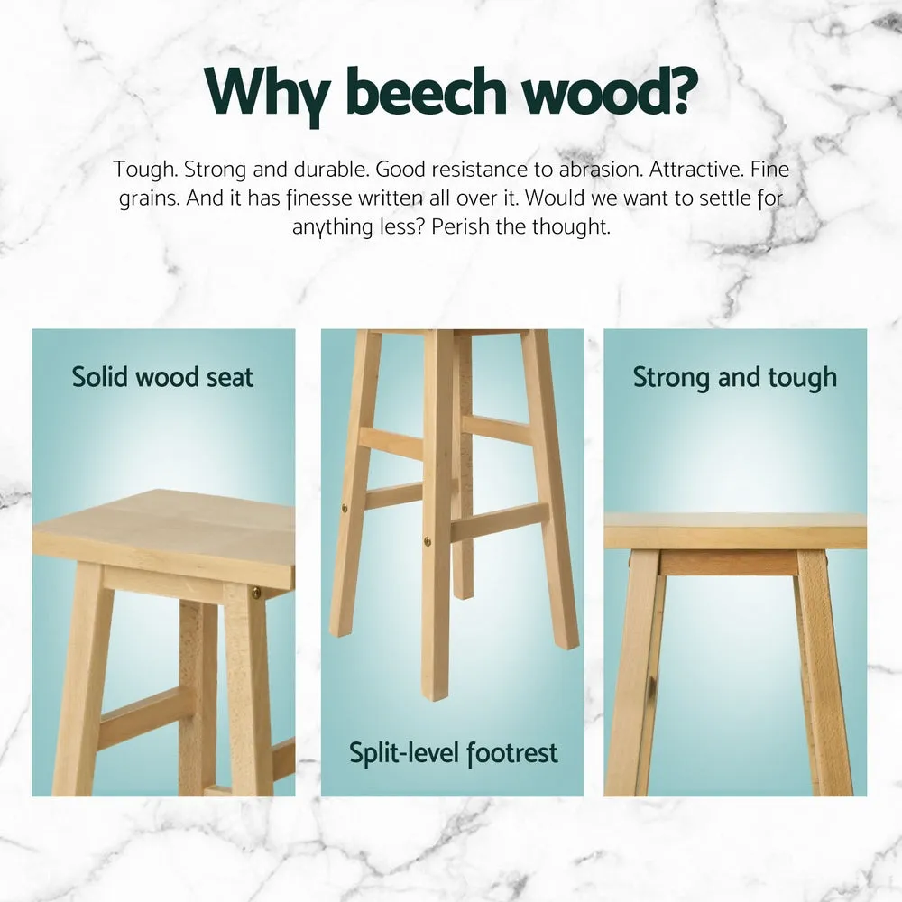 4x Bar Stools | Kitchen Chairs | Wooden | Natural Wood Finish