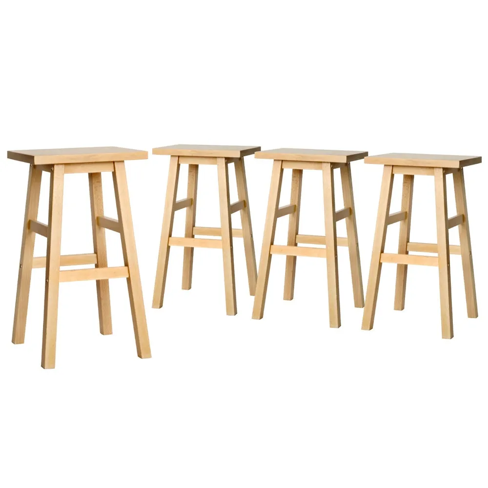 4x Bar Stools | Kitchen Chairs | Wooden | Natural Wood Finish