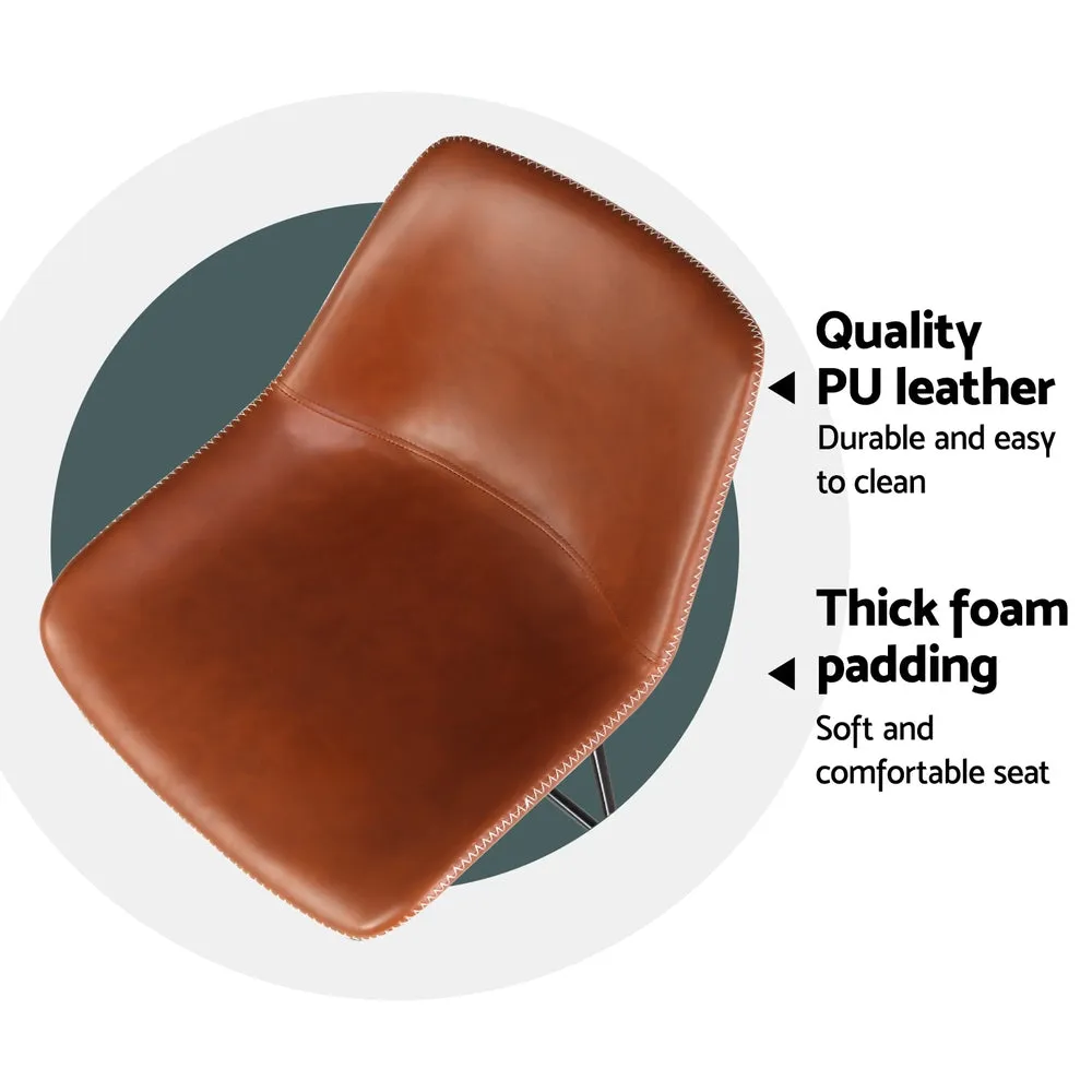 4x Bar Stools | Leather Padded | Metal Legs | Brown