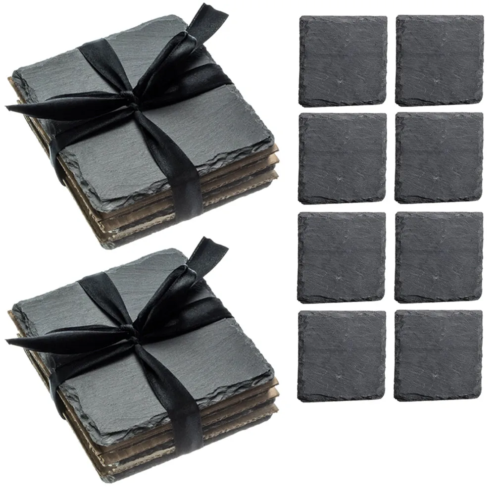 8 Set Unique Slate Drink Coasters Beverage Holder Cup Home Bar Table Decor Black