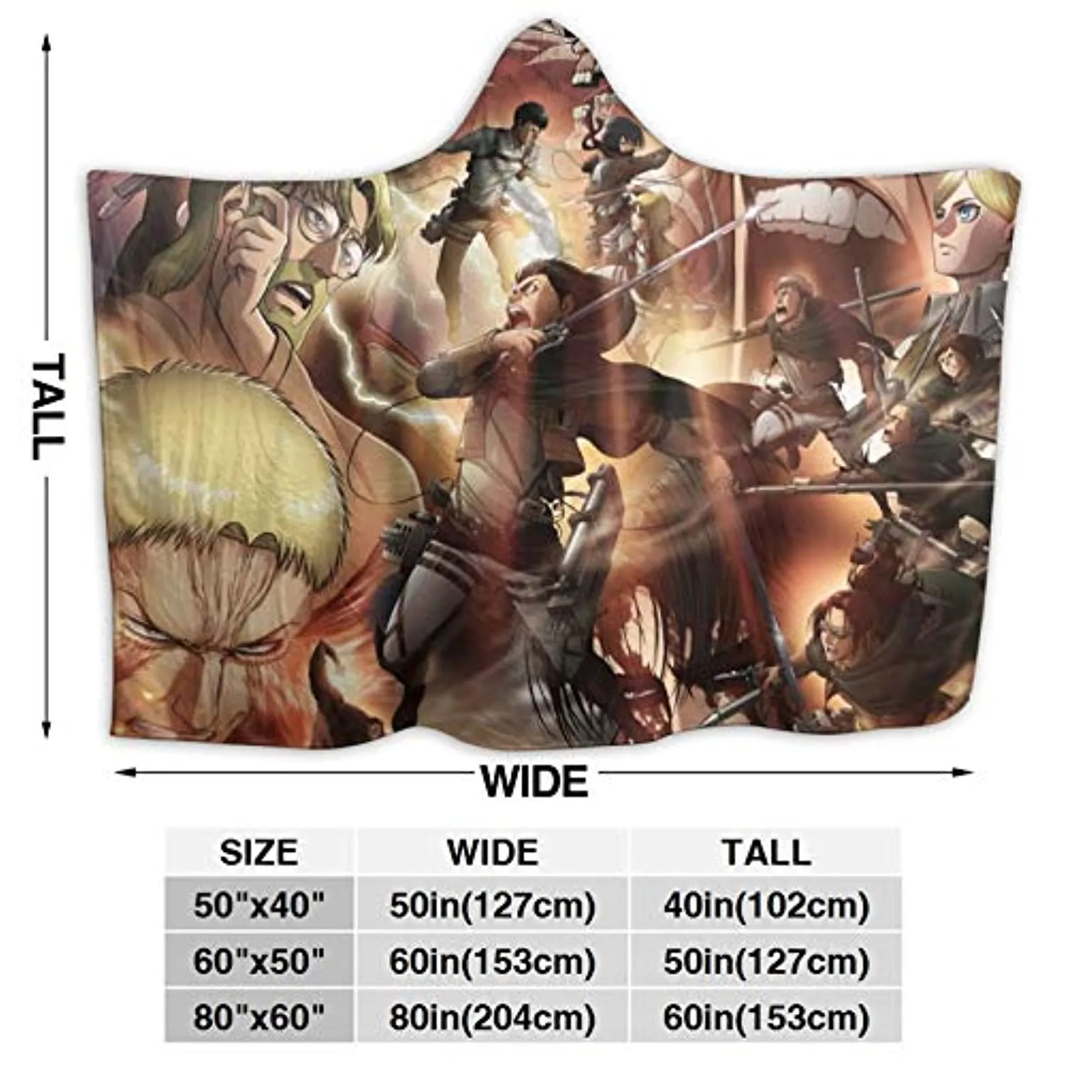 Anime Attack On Titan Hooded Blanket - Manga Flannel Hooded Cloak