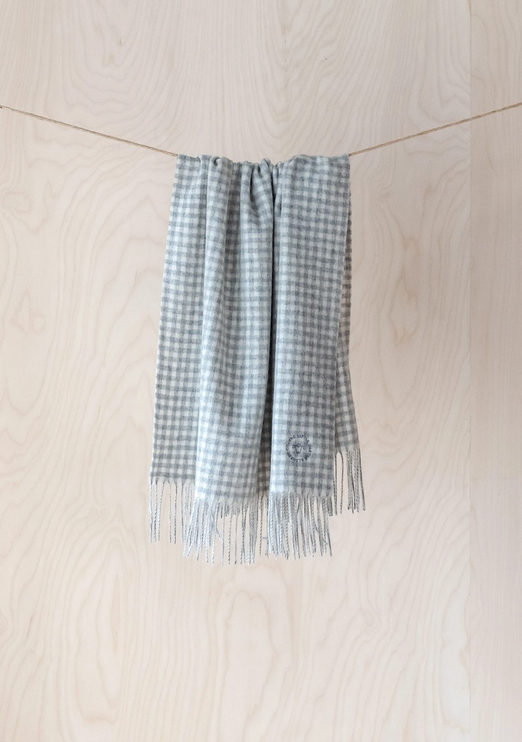 Lambswool Baby Blanket in Grey Nursery Gingham