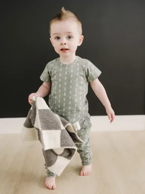 Mebie Baby - Plush Lovey Blanket in Charcoal Checkers 15"x20"