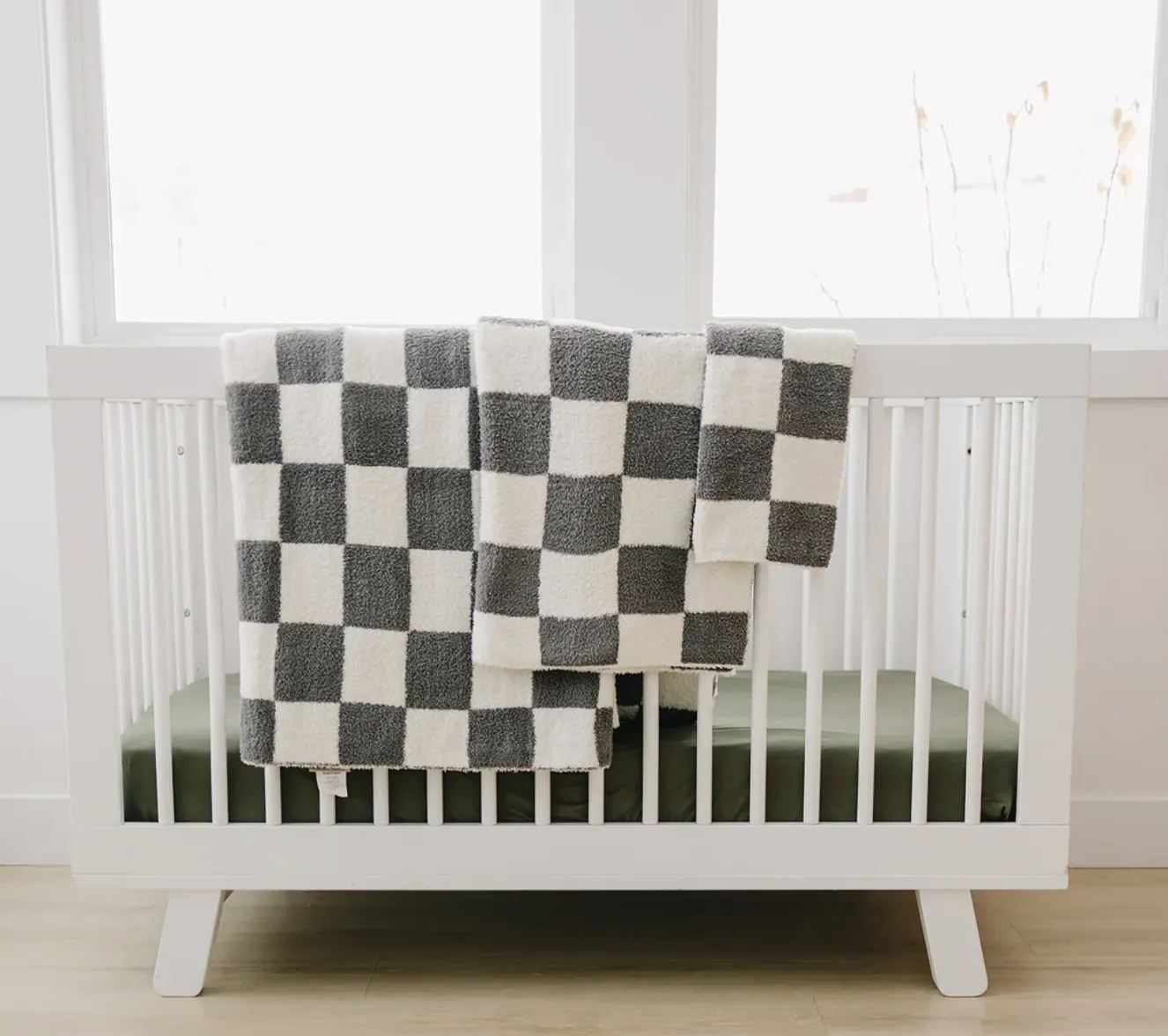 Mebie Baby - Plush Lovey Blanket in Charcoal Checkers 15"x20"