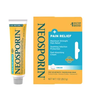 Neosporin   Maximum-Strength Pain Relief Dual Action Cream, First Aid Topical Antibiotic & Analgesic Cream for Wound Care of Minor Cuts, Scrapes & Burns, Polymyxin B & Pramoxine HCl, 1 oz