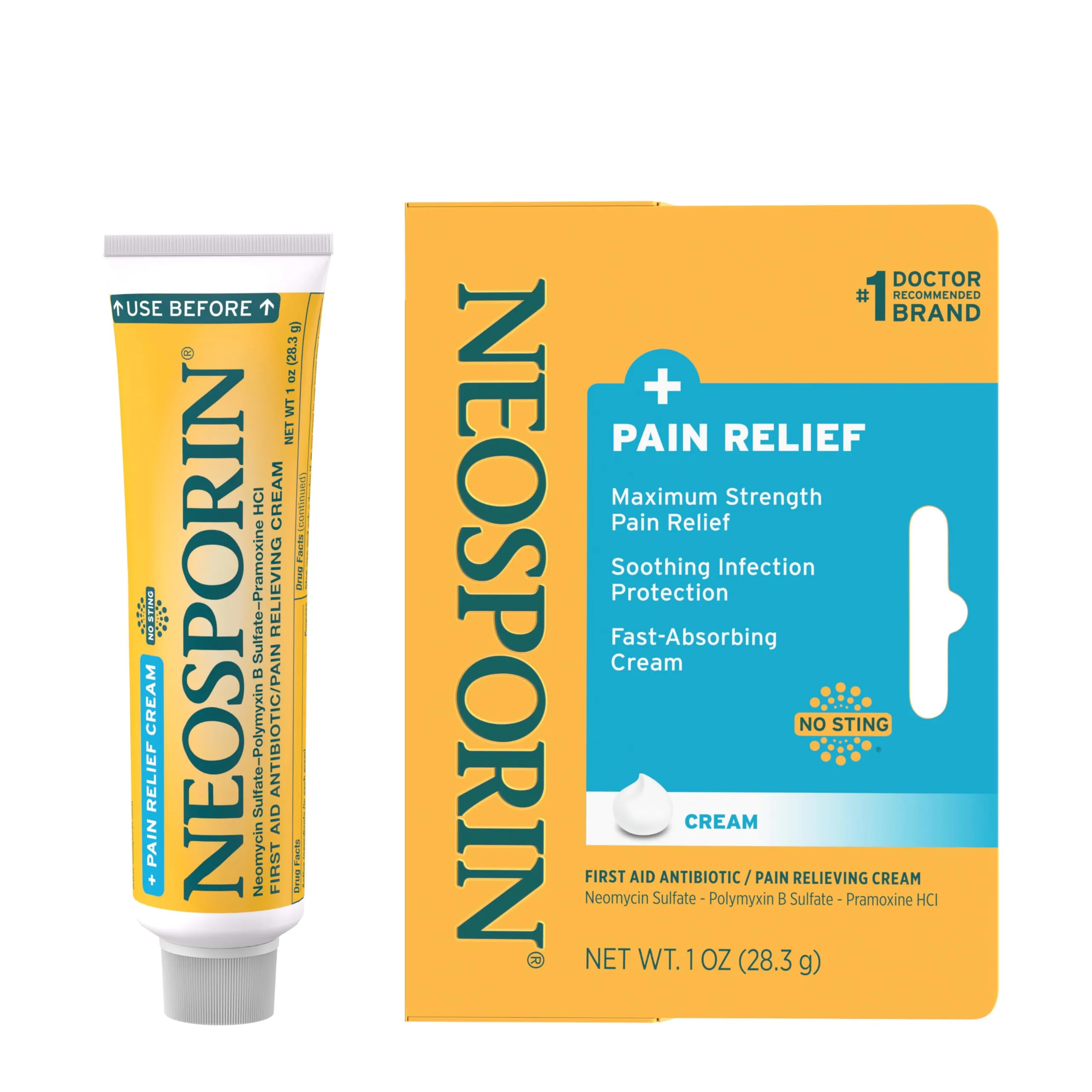 Neosporin   Maximum-Strength Pain Relief Dual Action Cream, First Aid Topical Antibiotic & Analgesic Cream for Wound Care of Minor Cuts, Scrapes & Burns, Polymyxin B & Pramoxine HCl, 1 oz