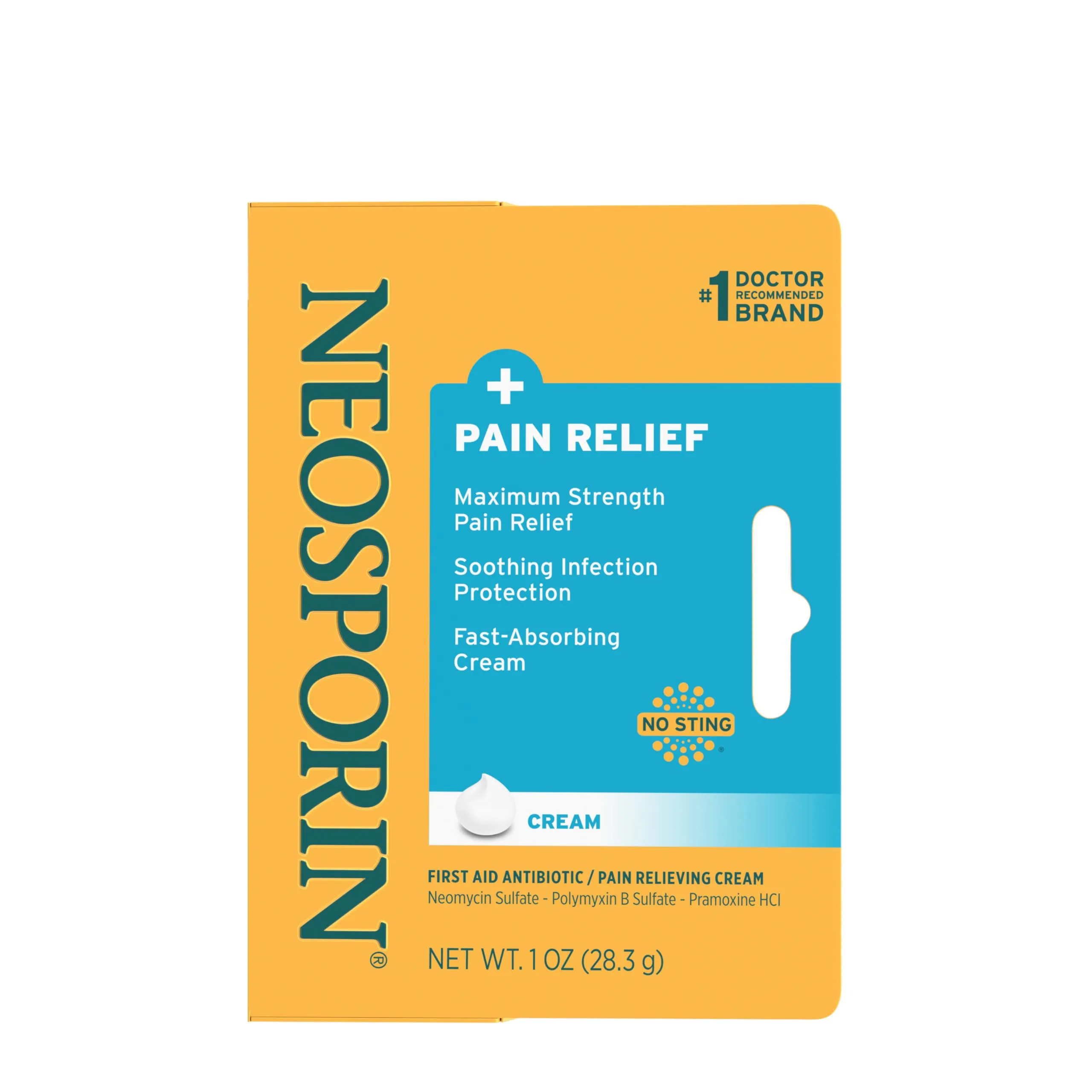 Neosporin   Maximum-Strength Pain Relief Dual Action Cream, First Aid Topical Antibiotic & Analgesic Cream for Wound Care of Minor Cuts, Scrapes & Burns, Polymyxin B & Pramoxine HCl, 1 oz