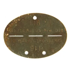 Original German WWII SS Identity Disc Dog Tag - 14th Waffen Grenadier 1st SS Galician Division - No. 116