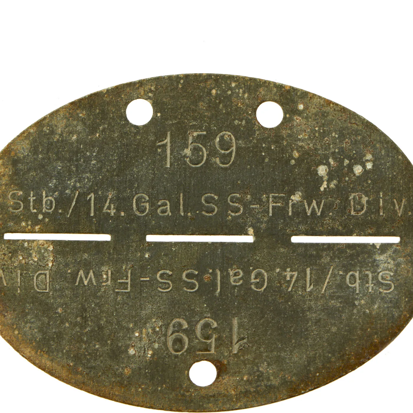 Original German WWII SS Identity Disc Dog Tag - 14th Waffen Grenadier 1st SS Galician Division - No. 159