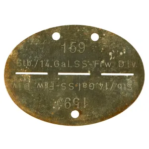 Original German WWII SS Identity Disc Dog Tag - 14th Waffen Grenadier 1st SS Galician Division - No. 159