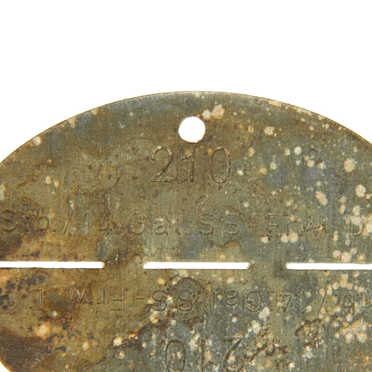 Original German WWII SS Identity Disc Dog Tag - 14th Waffen Grenadier 1st SS Galician Division - No. 210