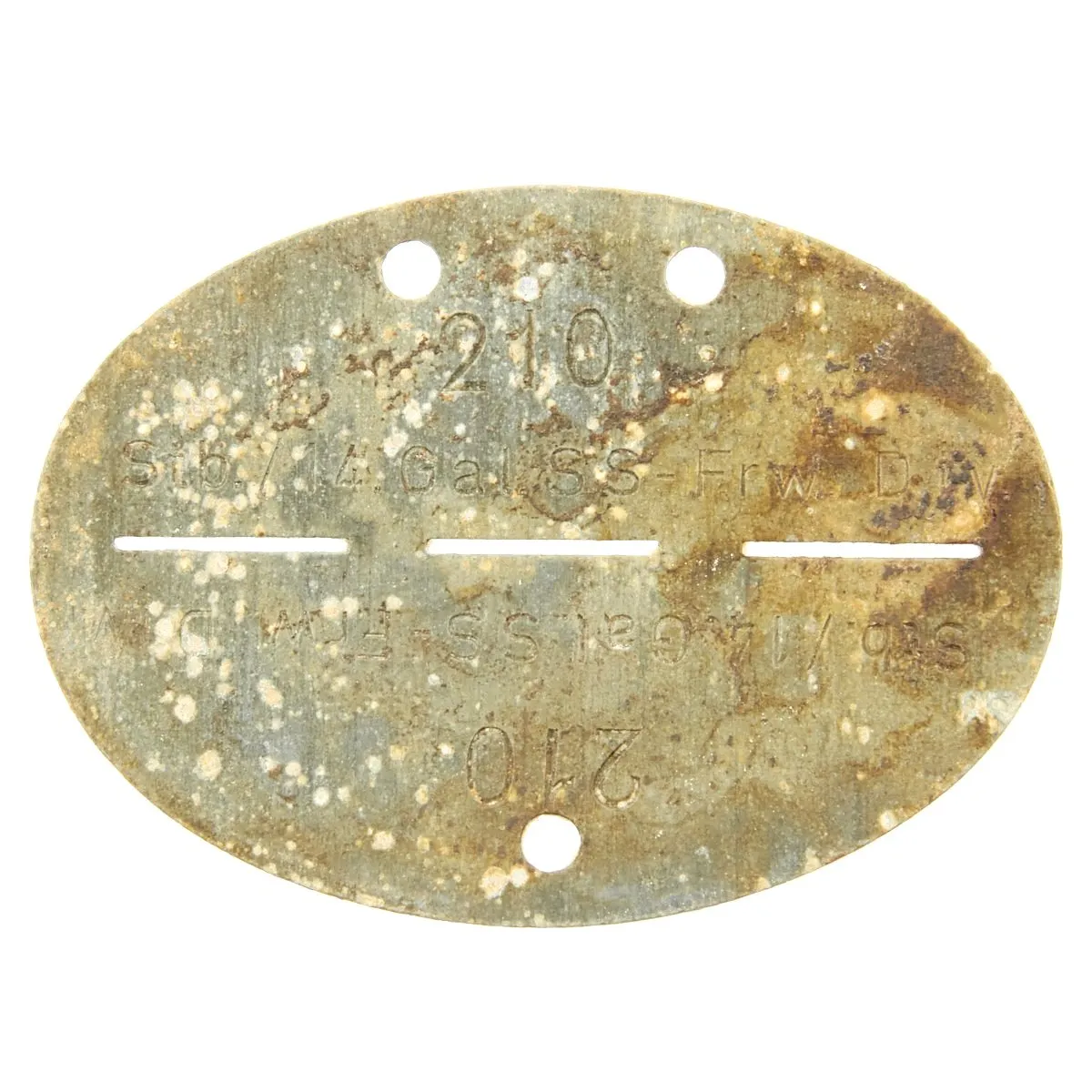 Original German WWII SS Identity Disc Dog Tag - 14th Waffen Grenadier 1st SS Galician Division - No. 210