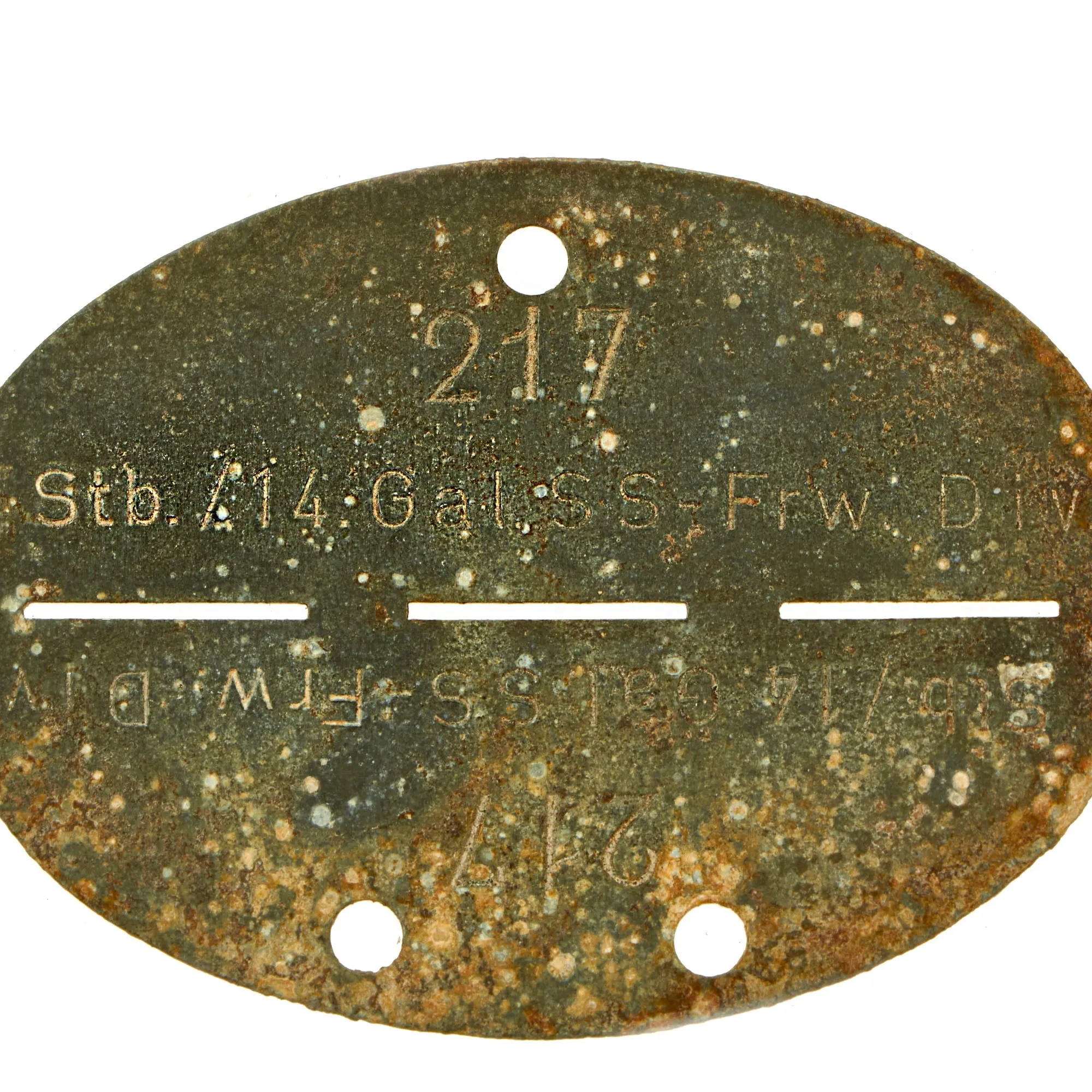 Original German WWII SS Identity Disc Dog Tag - 14th Waffen Grenadier 1st SS Galician Division - No. 217