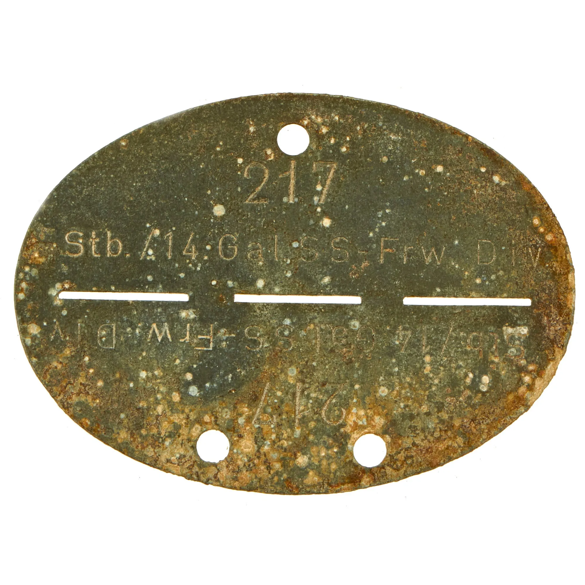Original German WWII SS Identity Disc Dog Tag - 14th Waffen Grenadier 1st SS Galician Division - No. 217