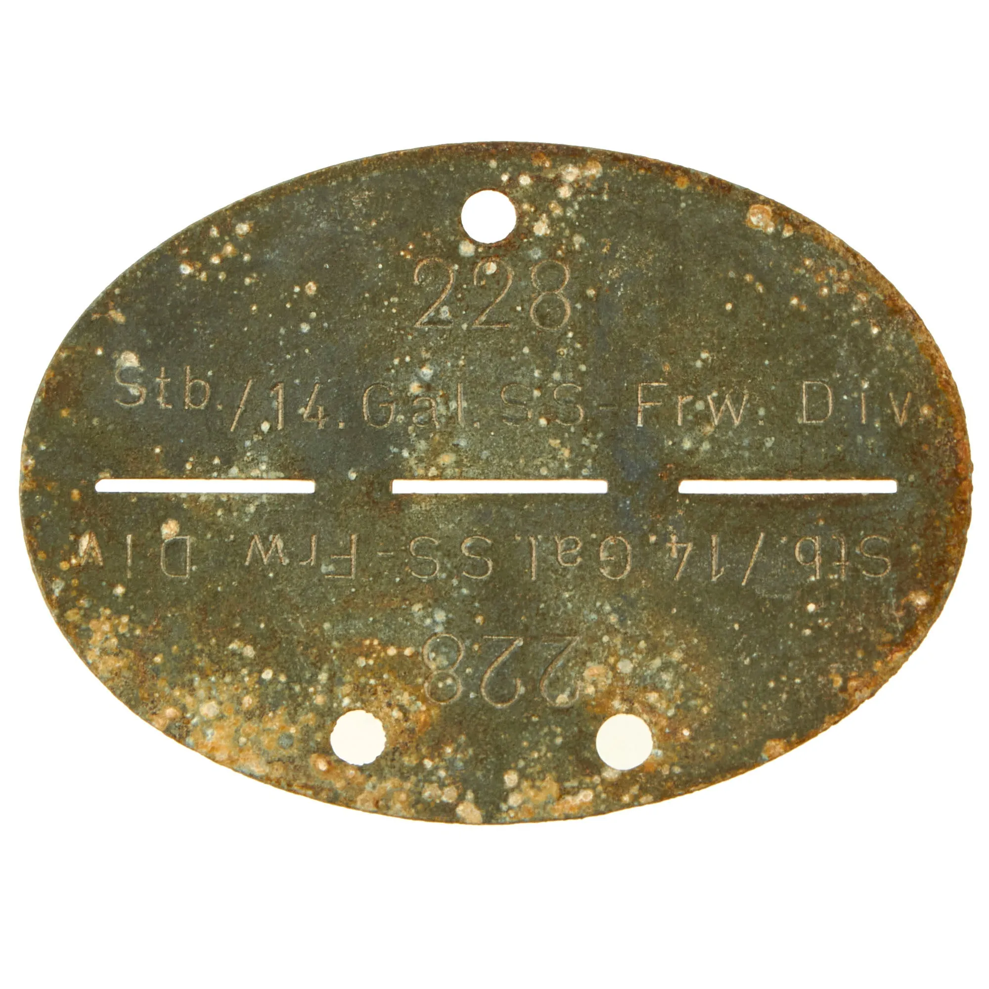 Original German WWII SS Identity Disc Dog Tag - 14th Waffen Grenadier 1st SS Galician Division - No. 228