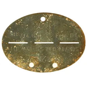 Original German WWII SS Identity Disc Dog Tag - 14th Waffen Grenadier 1st SS Galician Division - No. 228