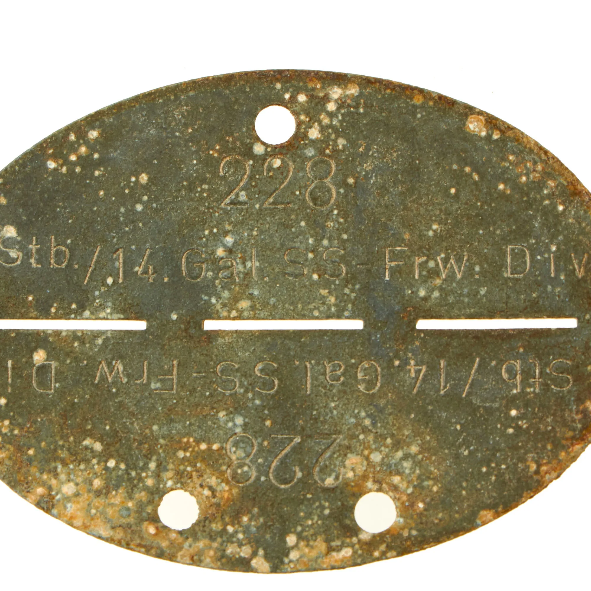 Original German WWII SS Identity Disc Dog Tag - 14th Waffen Grenadier 1st SS Galician Division - No. 228