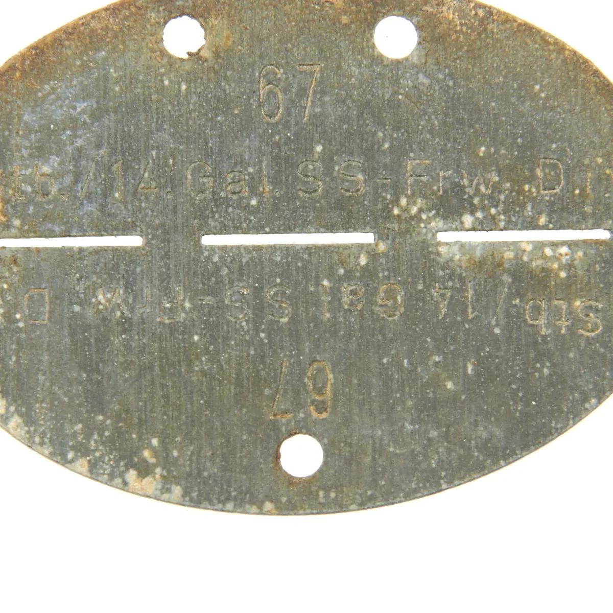 Original German WWII SS Identity Disc Dog Tag - 14th Waffen Grenadier 1st SS Galician Division - No. 67
