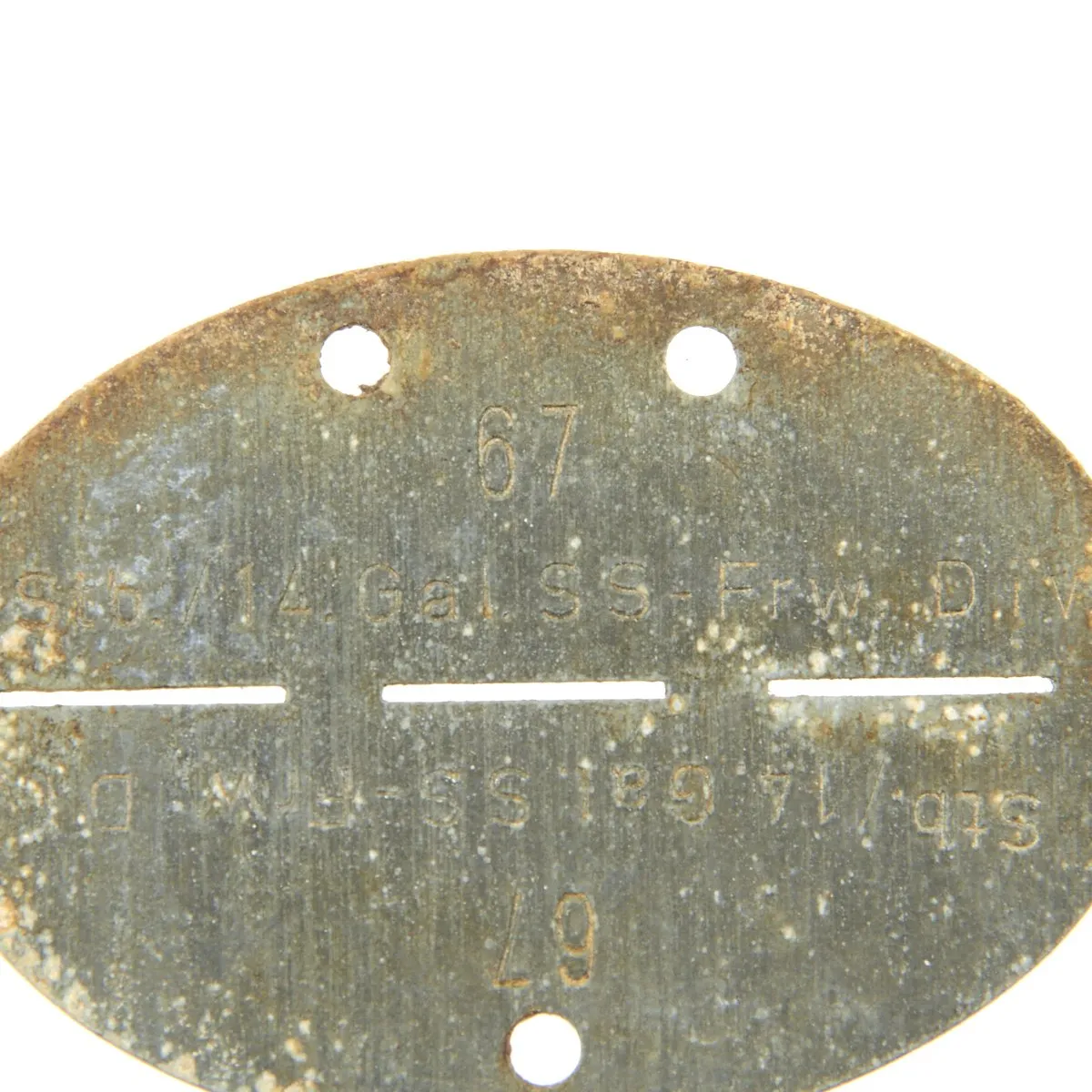 Original German WWII SS Identity Disc Dog Tag - 14th Waffen Grenadier 1st SS Galician Division - No. 67