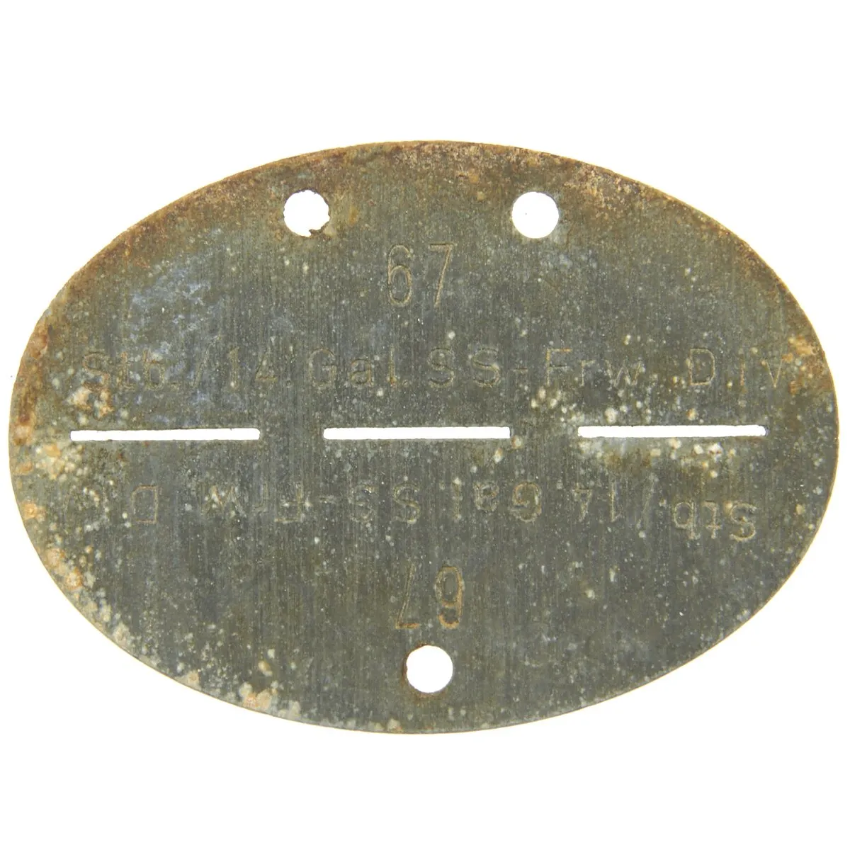 Original German WWII SS Identity Disc Dog Tag - 14th Waffen Grenadier 1st SS Galician Division - No. 67