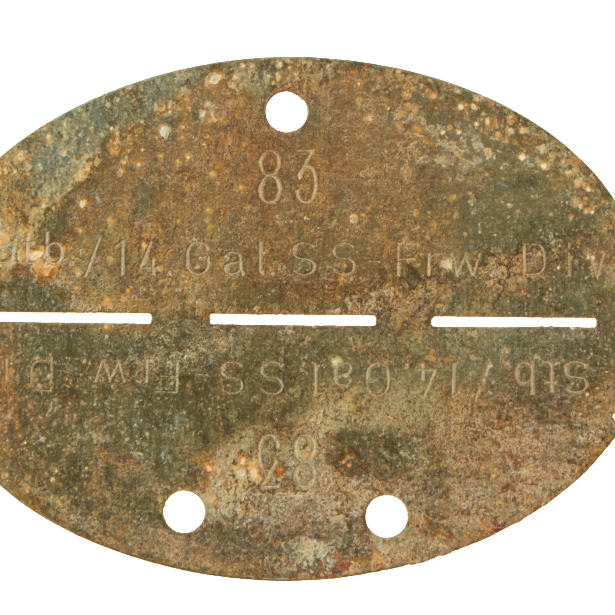 Original German WWII SS Identity Disc Dog Tag - 14th Waffen Grenadier 1st SS Galician Division - No. 83