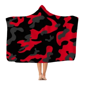 Red Black Grey Camo Premium Adult Hooded Blanket