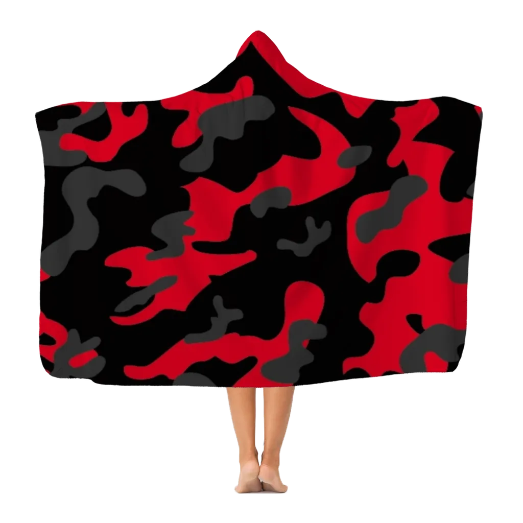 Red Black Grey Camo Premium Adult Hooded Blanket