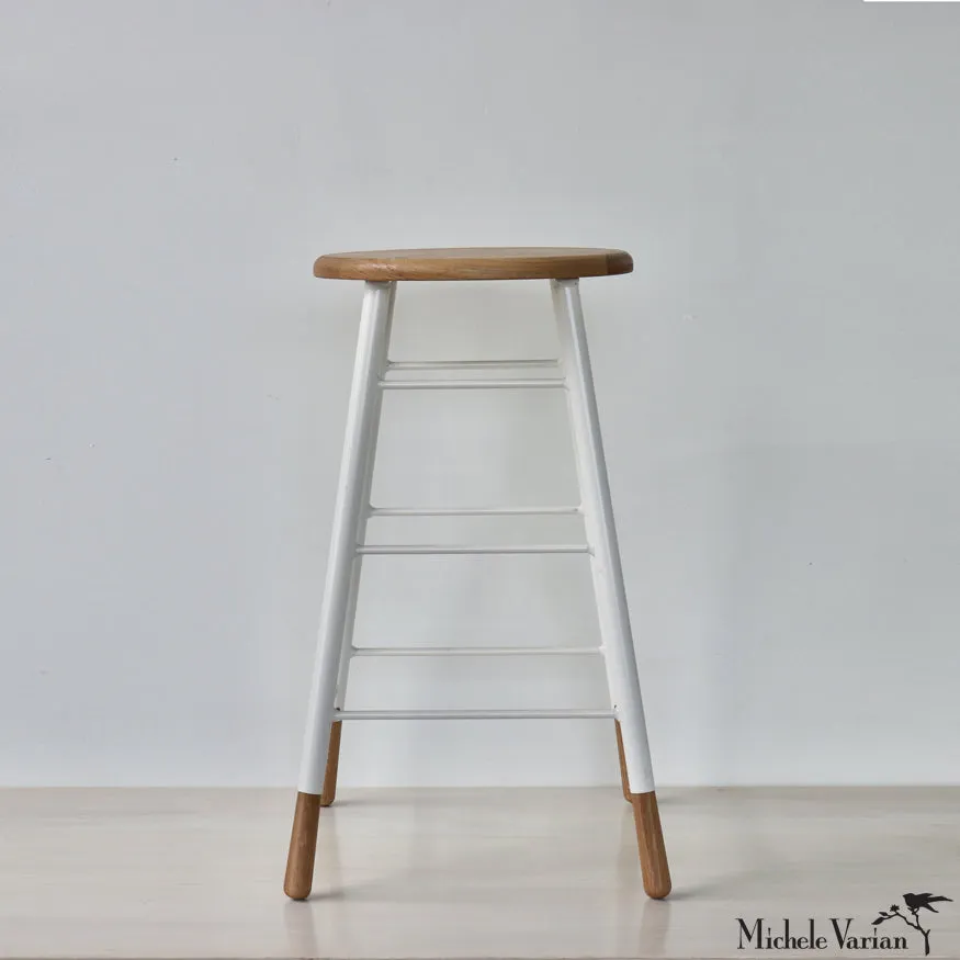 Two Tone Stool Oak with White Metal Legs